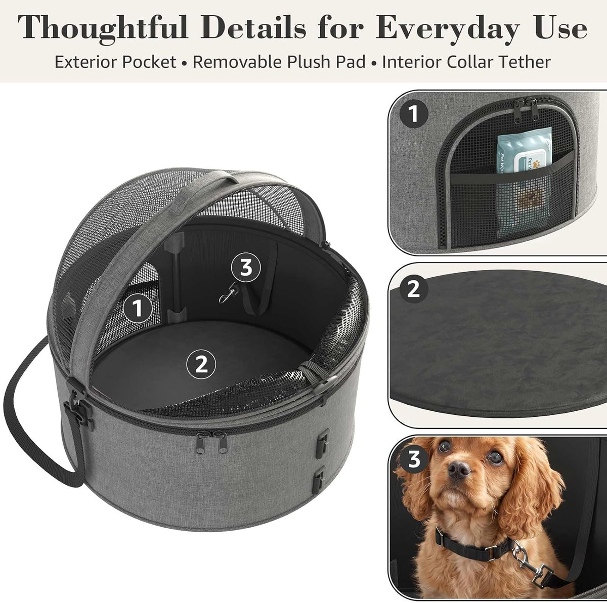 Crash-Tested Pet Car Seat for Cats & Small Dogs, 3-in-1 Carrier & Bed