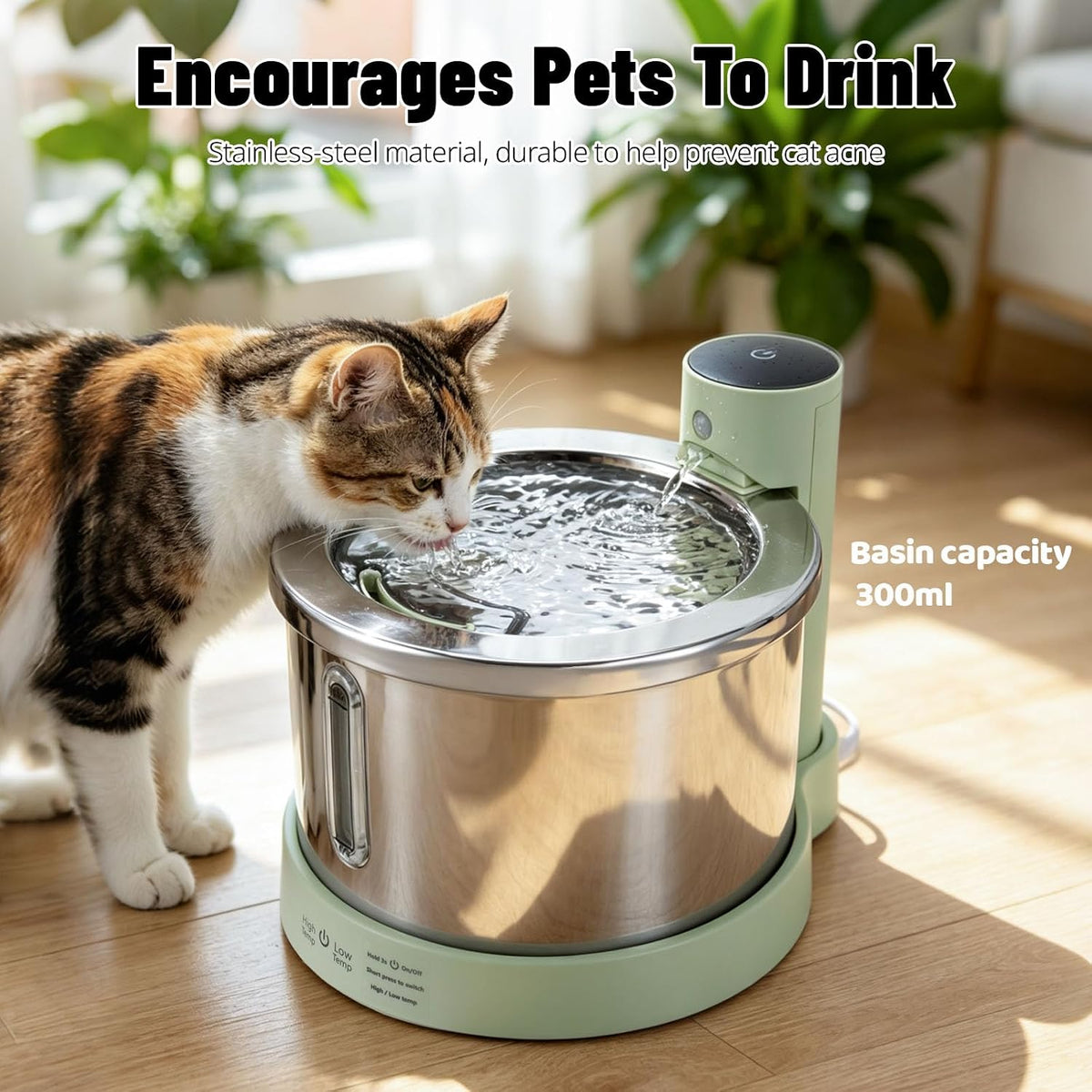 Wireless Stainless Steel Cat Water Fountain, 3L Induction Dispenser