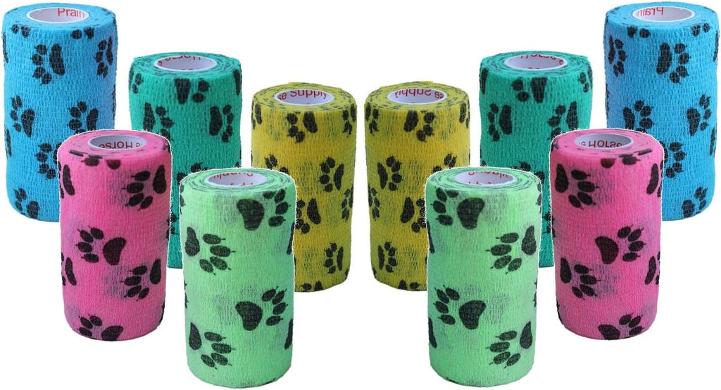 3 Inch Vet Wrap Tape Bulk (Paw Prints Variety) (Pack of 12) Self Adhesive Adherent Adhering Flex Bandage Grip Roll for Dog Cat Pet