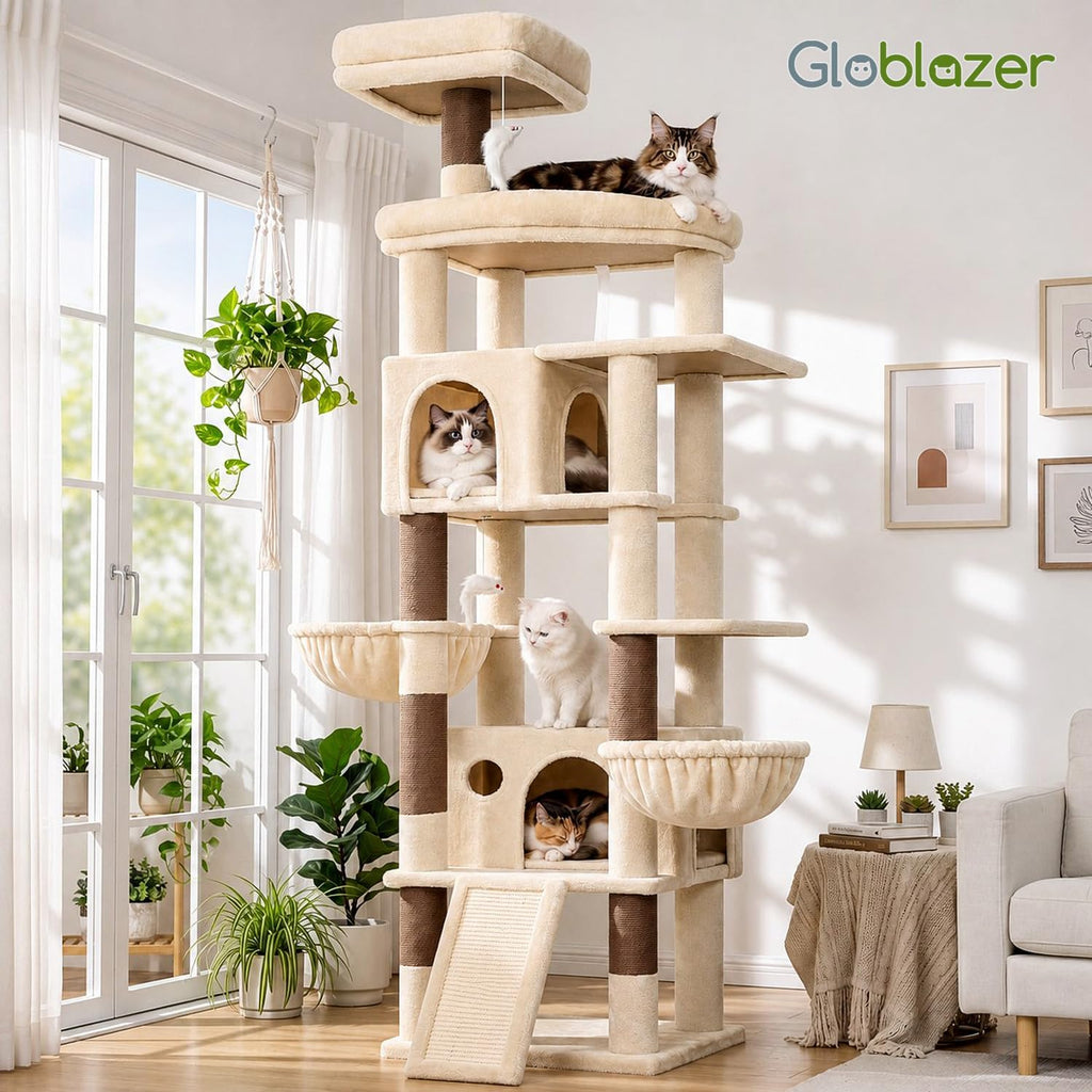 Globlazer 81in Cat Tree for Large Cats, Extra Tall Tower, F81H, Beige