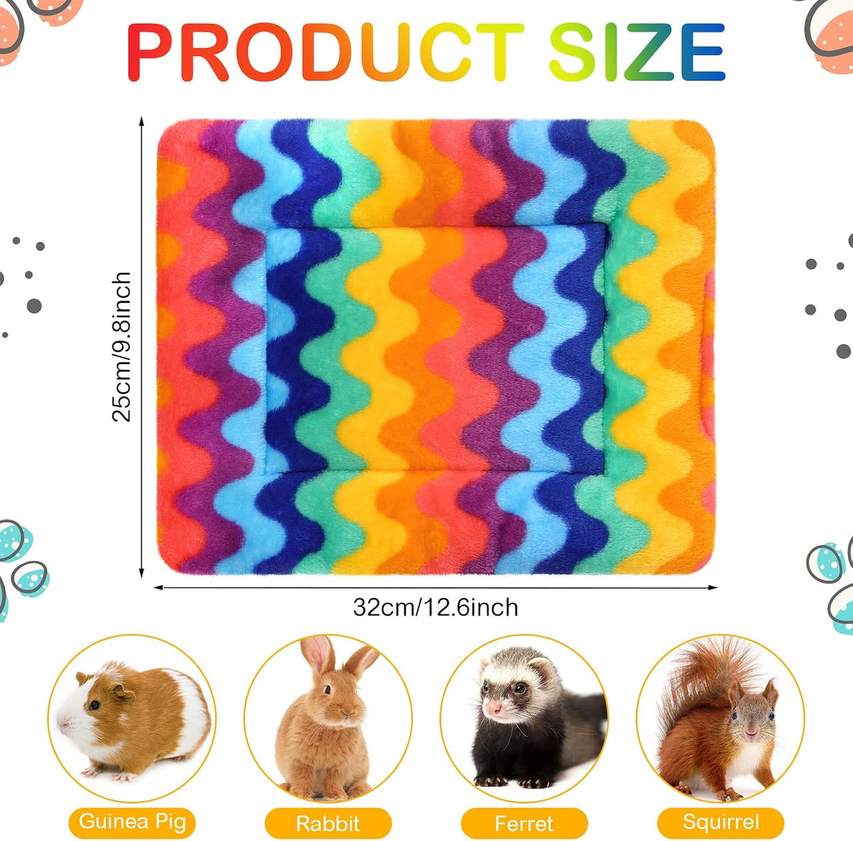 Haull 4 Pcs Waterproof Guinea Pig Bedding Mat, Rainbow, 13 x 10