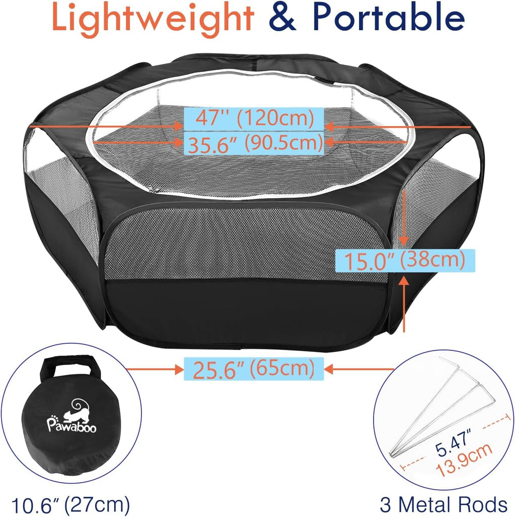 Pawaboo Small Animal Playpen, Waterproof Portable Pet Cage Tent, Black