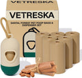 VETRESKA Dog Poop Bags Dispenser with 105 Bags, Leak Proof and Extra Thick | Pet Waste Bags for Dog Walking and Cat Litter, Sandalwood & Almond Scented