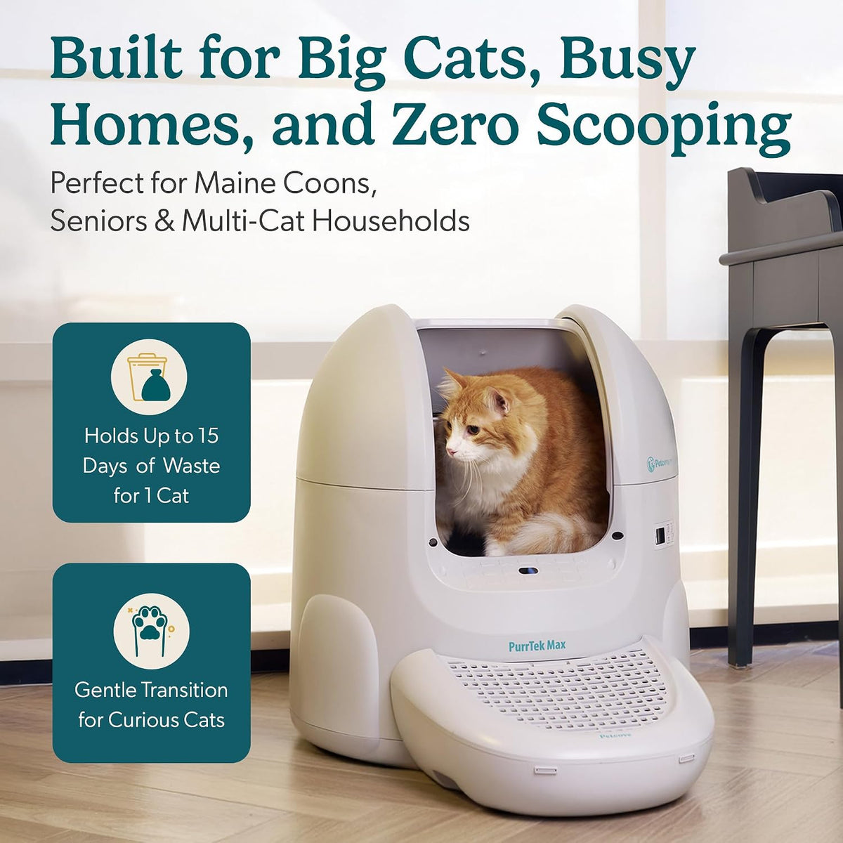 Petcove PurrTek Automatic Litter Box Self Cleaning 5GHz Wi-Fi, Odor Control
