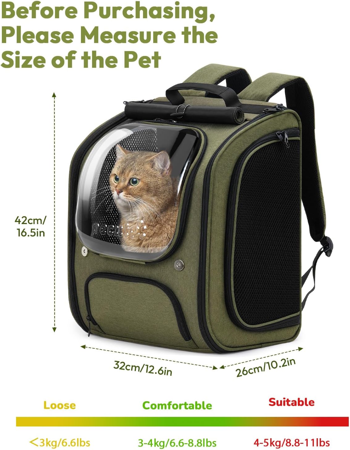 Pecute Cat Backpack Carrier,Large Space Cat Bubble Backpack,Ergonomic,Green