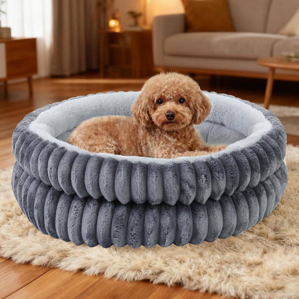 Washable Round Donut Dog Bed,Cat Beds for Indoor Cats(Grey,M)