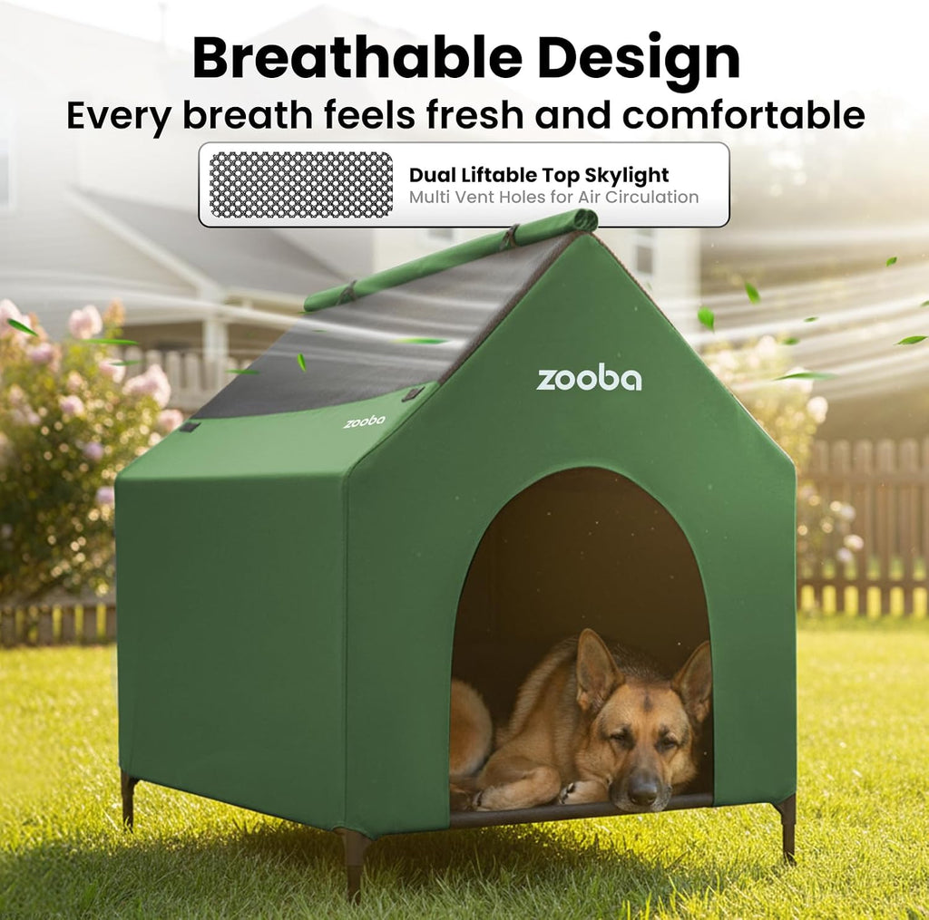 Zooba 36in Large Dog House Outdoor, Elevated Dog Bed with Canopy, Green
