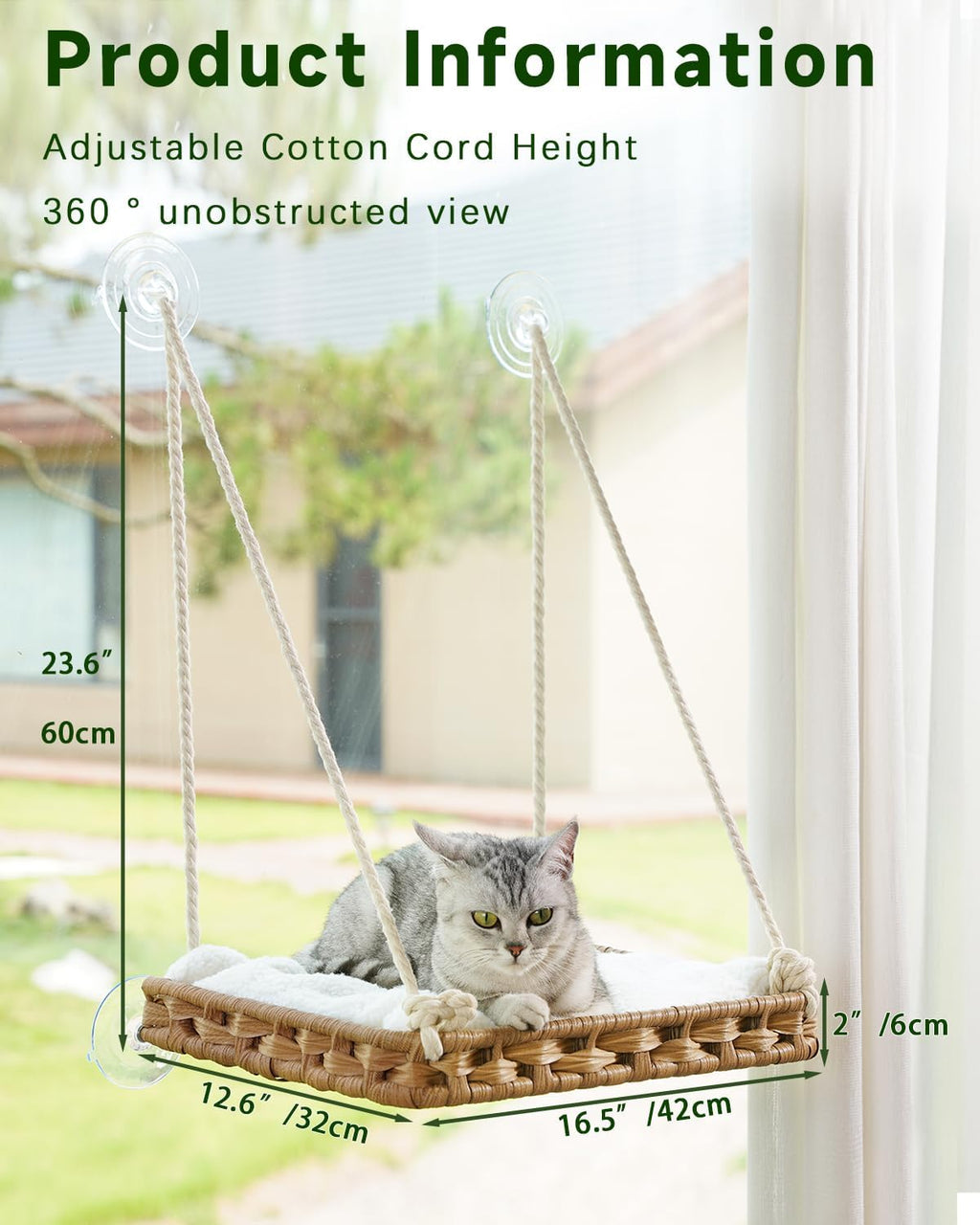 SETVSON Cat Window Perch 2 Pack, Handwoven PE Rattan Hammock, Natural
