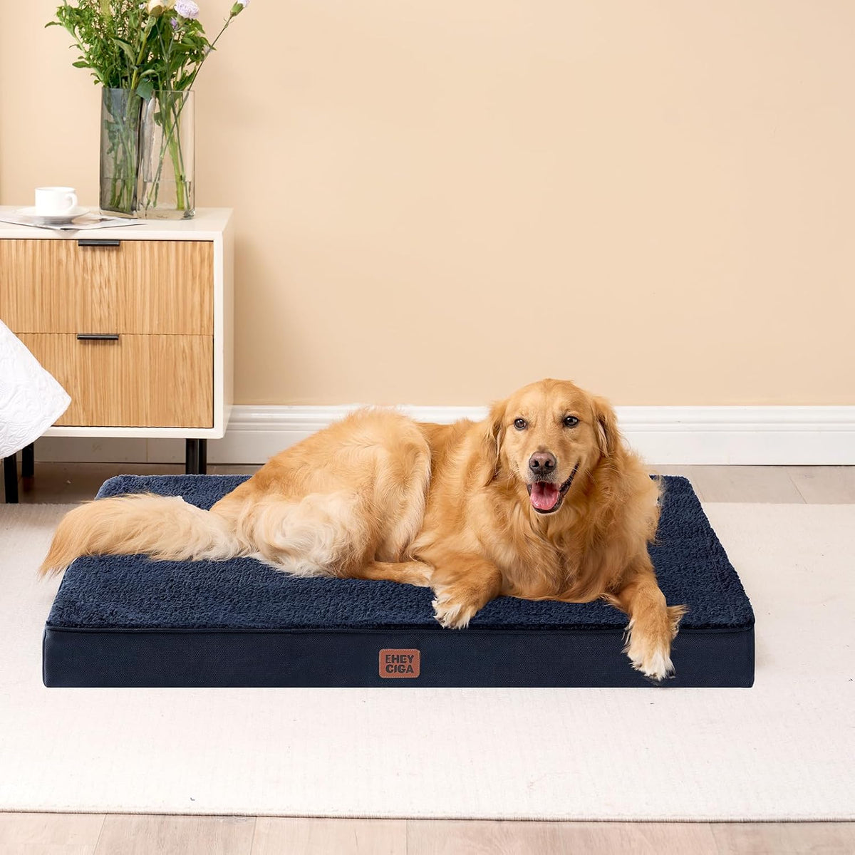 EHEYCIGA Orthopedic Dog Bed with Removable Washable Cover, Navy, 30x20