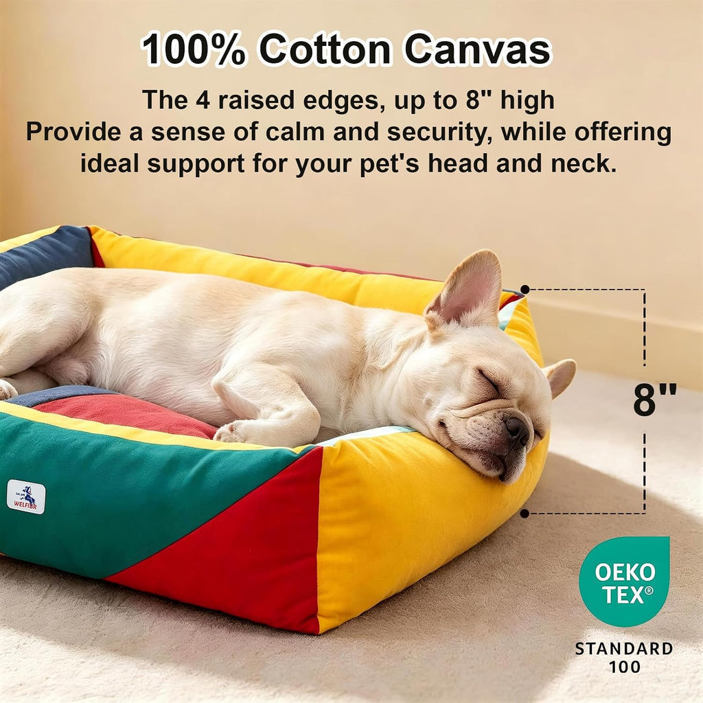 Cotton Canvas Dog Bed (290gsm Thick), 24"x20"x8" Durable Waterproof