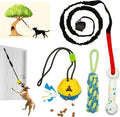 Dog Door Bungee Tug Toy, 4 Pieces, Small Medium Dogs 20 to 50lbs | 5ft Bungee Rope, Indoor & Outdoor Hanging, Tree Tether Rope for Yard, Spring Pole, Interactive, Tug of War, Ball