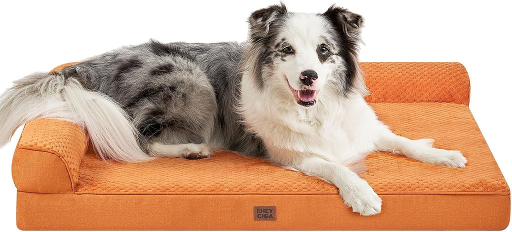 EHEYCIGA Memory Foam Dog Bed for Crate, L Plus Dog Bed, Pumpkin