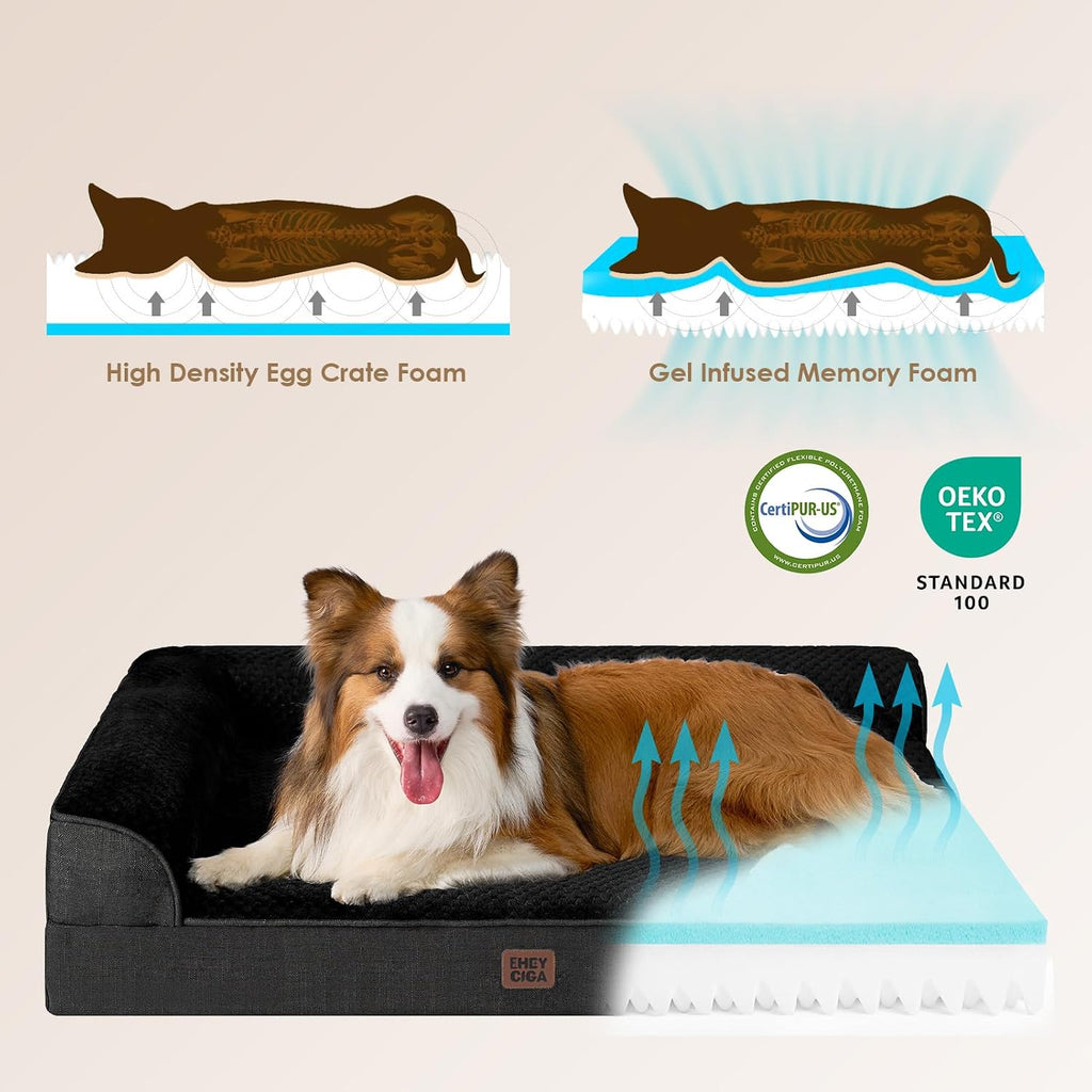 EHEYCIGA XL Dog Bed Memory Foam for Crate, Extra Large Dog Bed Orthopedic with Washable Removable Cover, Waterproof Pet Sofa Couch XLarge Size Dogs, 41x27x6.5, Black