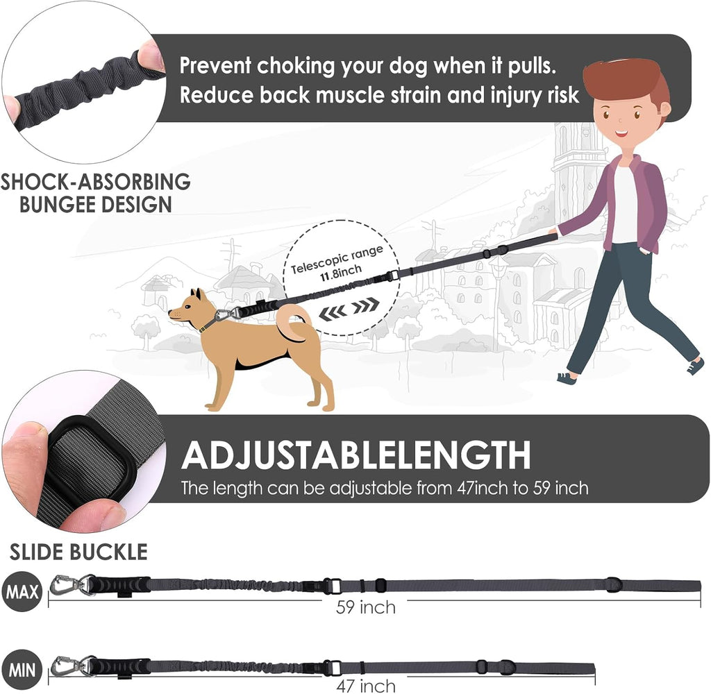 Hotsky Tactical Bungee Shock Absorbing No Pull Strong Dog Leash,Black,4-6FT