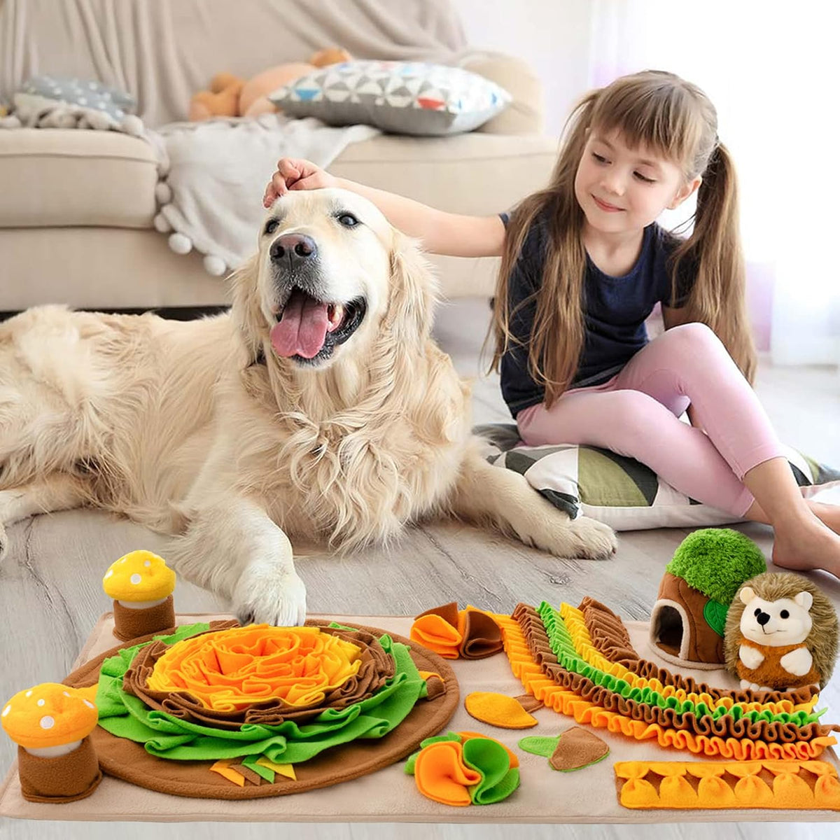 Pet Snuffle Mat for Dogs Hedgehog Puzzle Toy Large Sniffing Mat with Squeaky Mushrooms Portable Indoor/Outdoor Digging Mat for Foraging Skills & Stress Relief