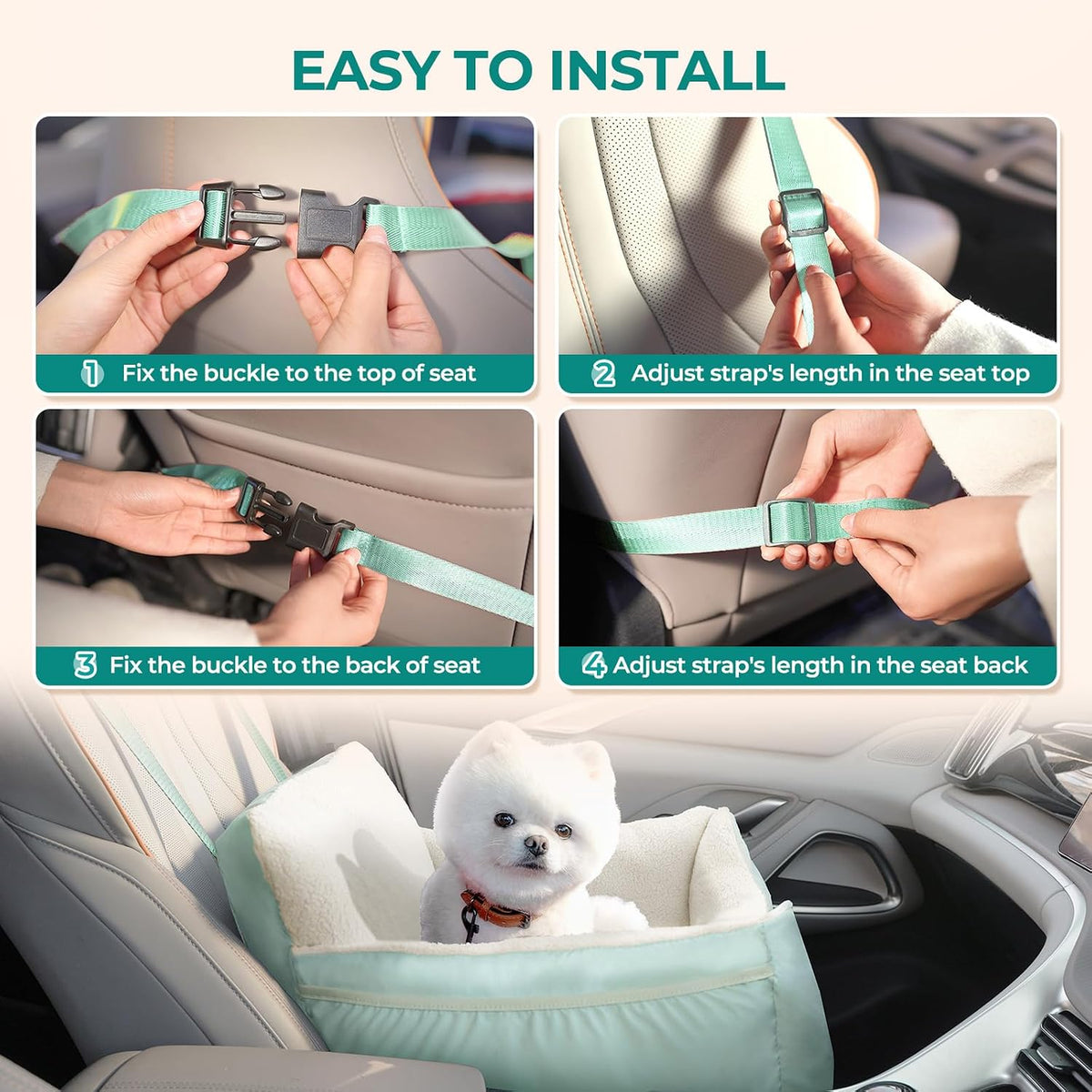 BurgeonNest Dog Car Seat for Small Dogs & Cats Under 25 lbs, Beige Green