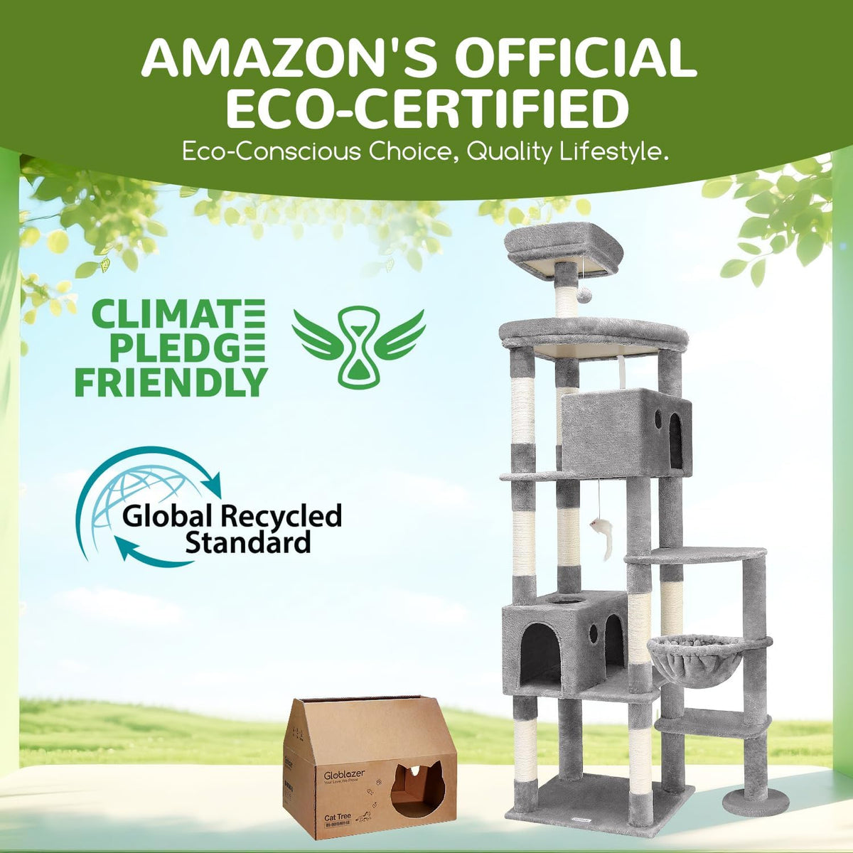 Globlazer Giant Cat Tree for Indoor Large Cats, 83in, F83, Light Grey