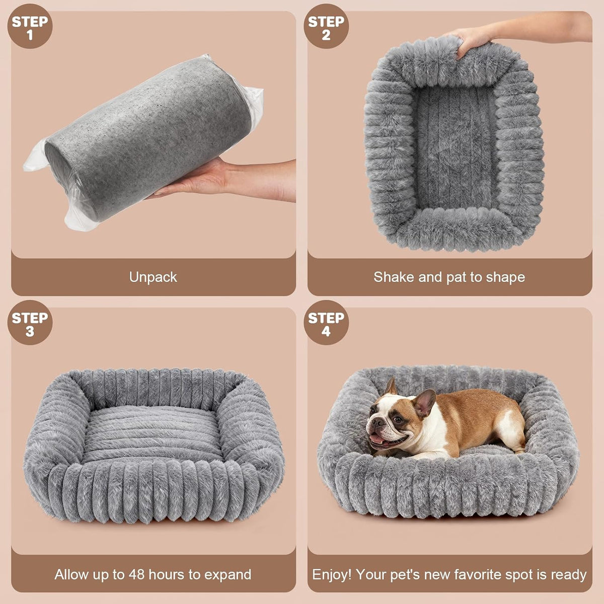 Dog Bed for Small Medium Size Dog, Washable Self Warming Dog Cat Beds for Indoor Cats Fluffy Rabbit Fur Pet Bed for Puppy and Kitten, Orthopedic Dog Cat Beds with Removable Cover & Anti-Slip Bottom
