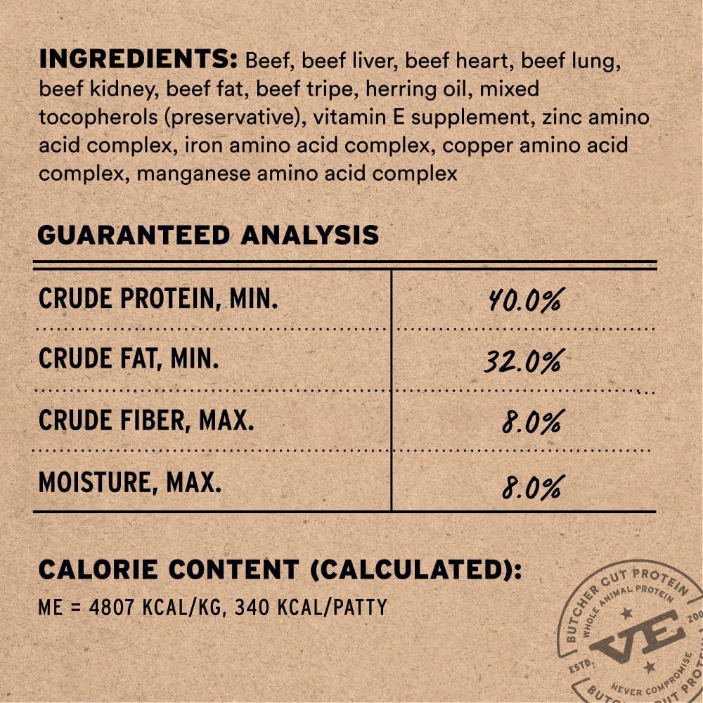 Vital Essentials Freeze Dried Dog Food, Beef Patties, 30 oz Bag