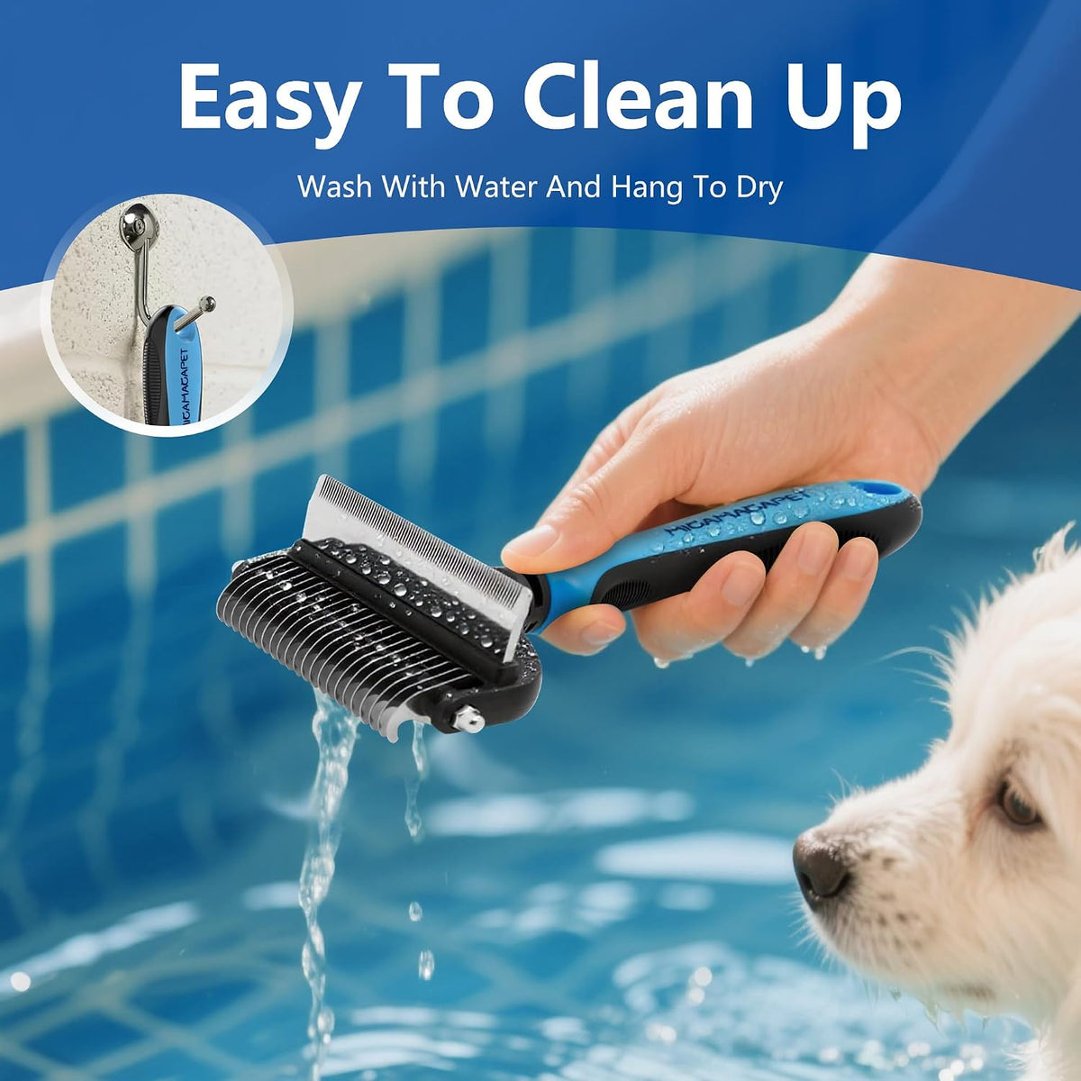 Dog Brush for Shedding, Deshedding Dog Brush for Long Haired Dogs, Cat Grooming Set 2 in 1 Undercoat Rake with Flea Comb-Large