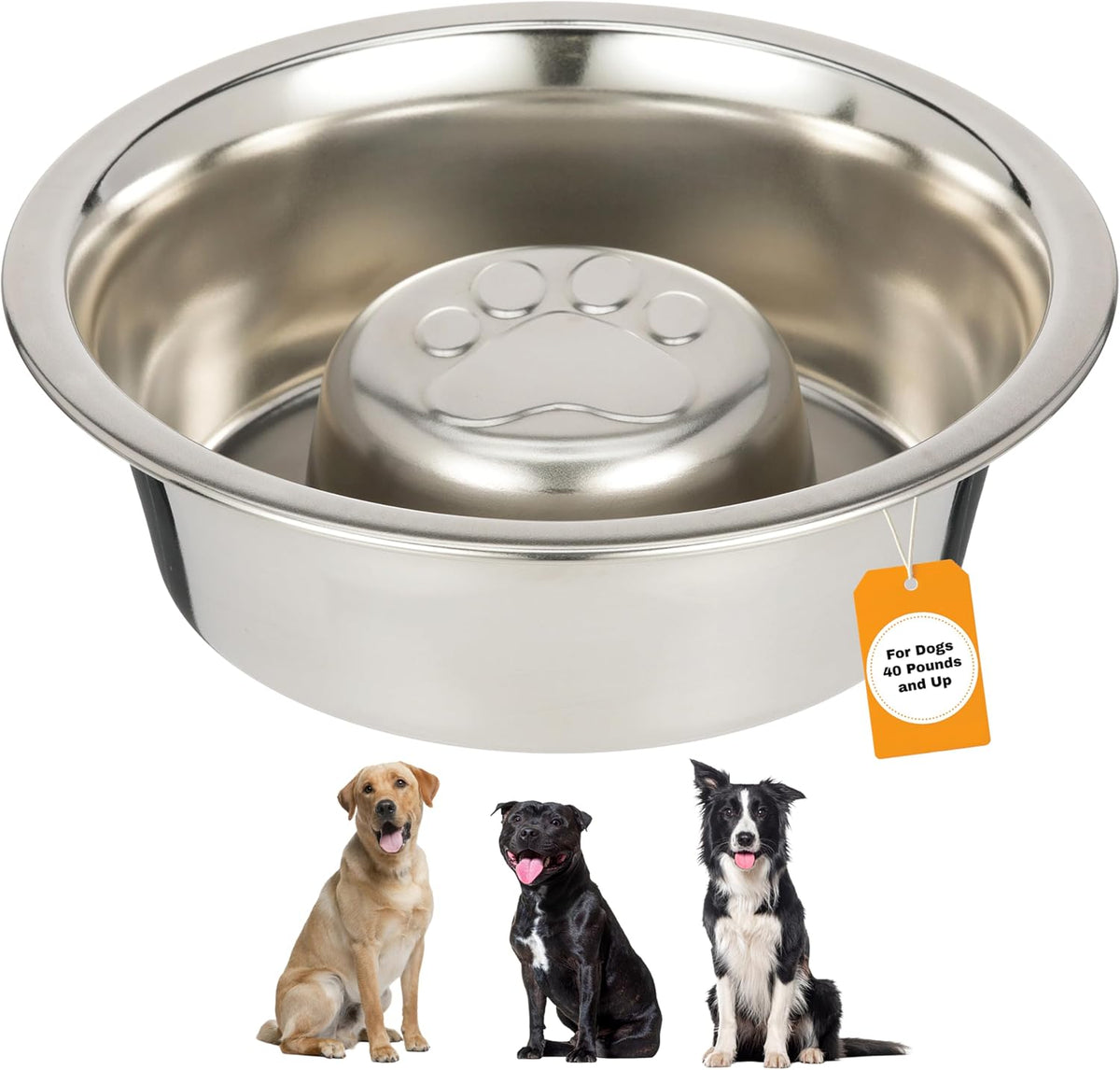 Neater Pet Brands Stainless Steel Slow Feed Dog Bowl for Fast Eating Large Breed, Metal Slow Feeder Dog Bowl Fits in Large Neater Feeders, for Puppy or Dogs (>40 lbs), 3 Cup Food Capacity 
