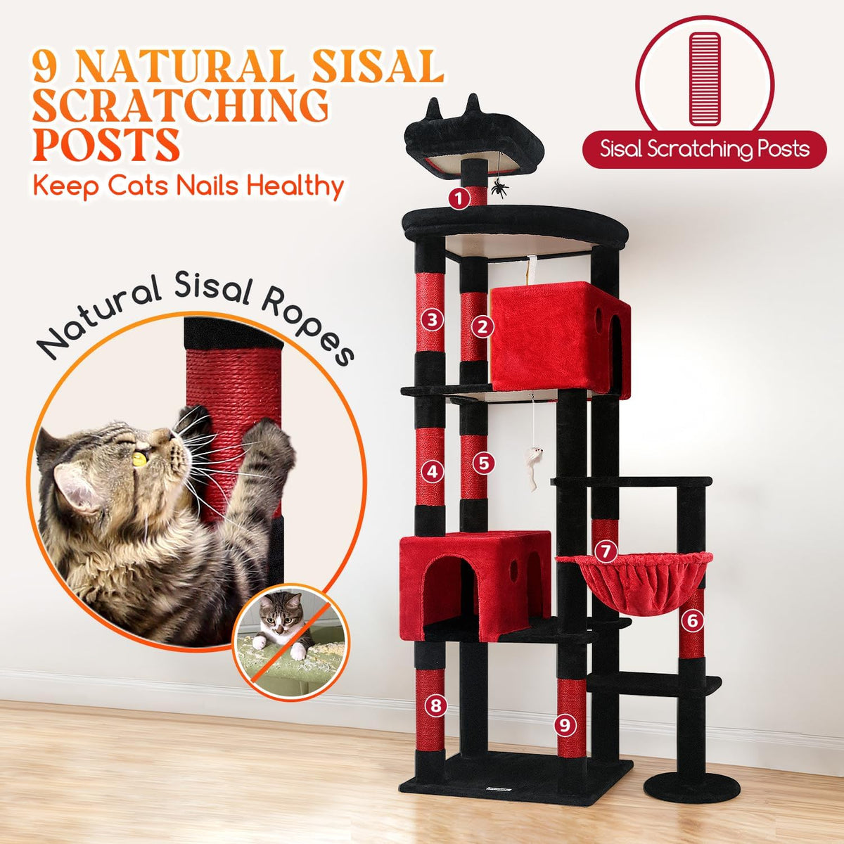 Globlazer Gothic Giant Cat Tree for Indoor Large Cat, 83in, F83, Blood-Goth