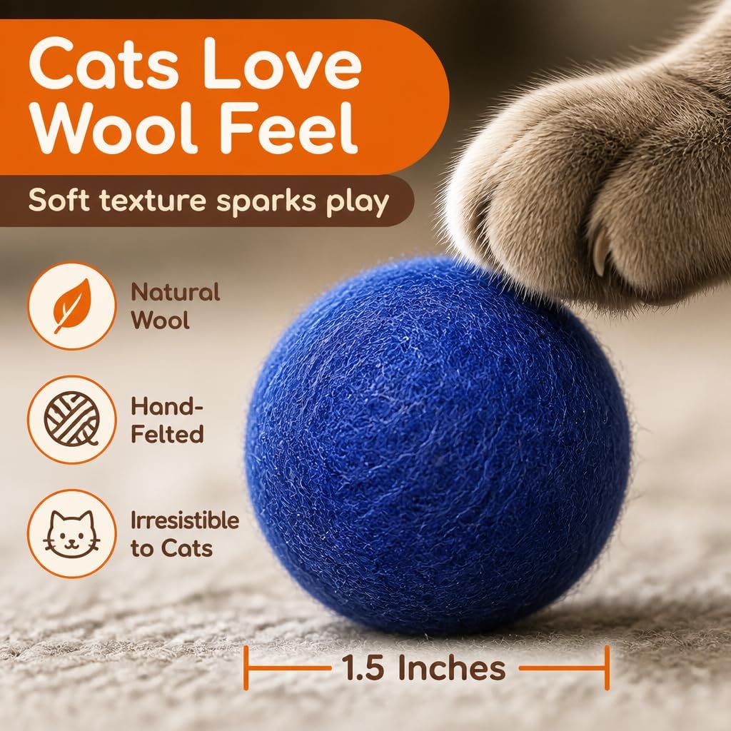 Wool Cat Toys, Felt Toy Balls, Blue, 6PCS