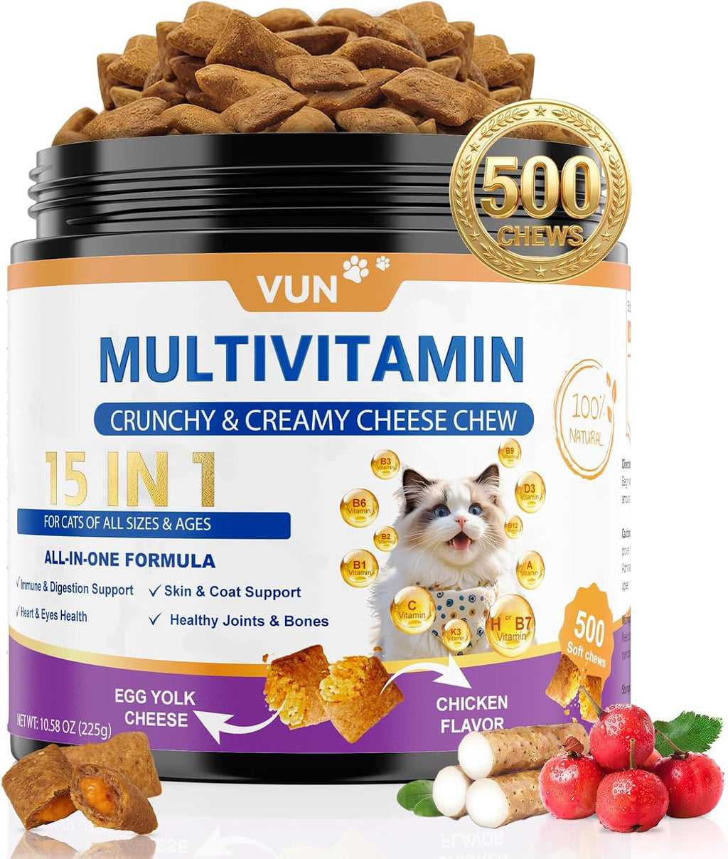 VUN Cat Vitamins Crunchy&Creamy Chews-Multivitamin for Indoor Cats