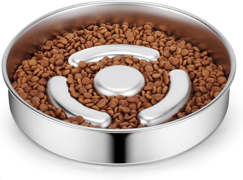 Stainless Steel Slow Feeder Dog Bowl | Metal Dog Food Bowls | 4 Cups for Medium & Large Dogs | Non-Slip Dogs Water Bowl | Fun Bloat Stop Pet Bowl for Fast Eaters | Slows Down Pets Eating