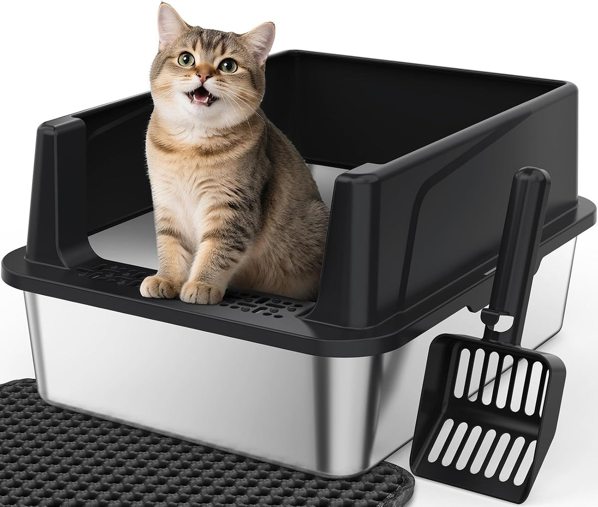 FURTIME Stainless Steel Cat Litter Box, Small Cats Metal Litter Box
