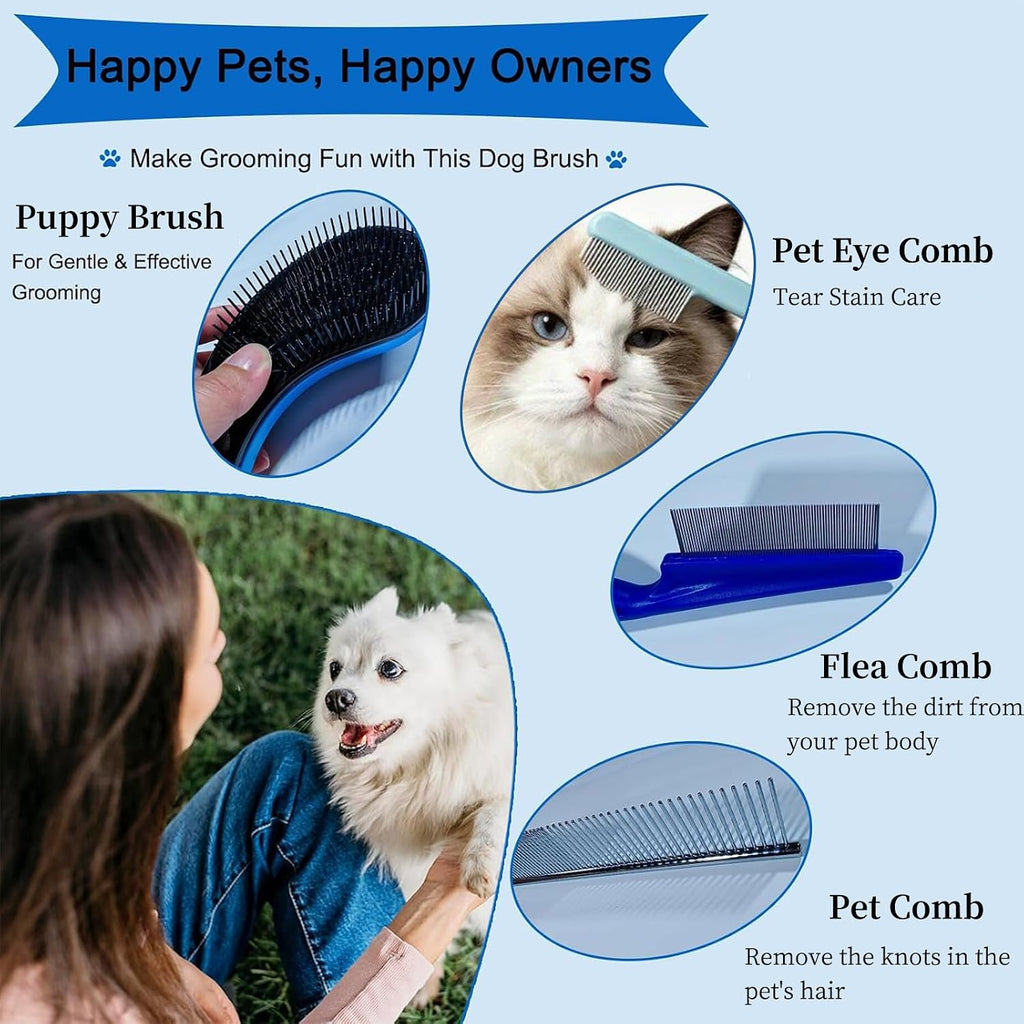 4 PCS Puppy Brush Grooming Kit, Dog Brush for Long Haired Dogs, Blue