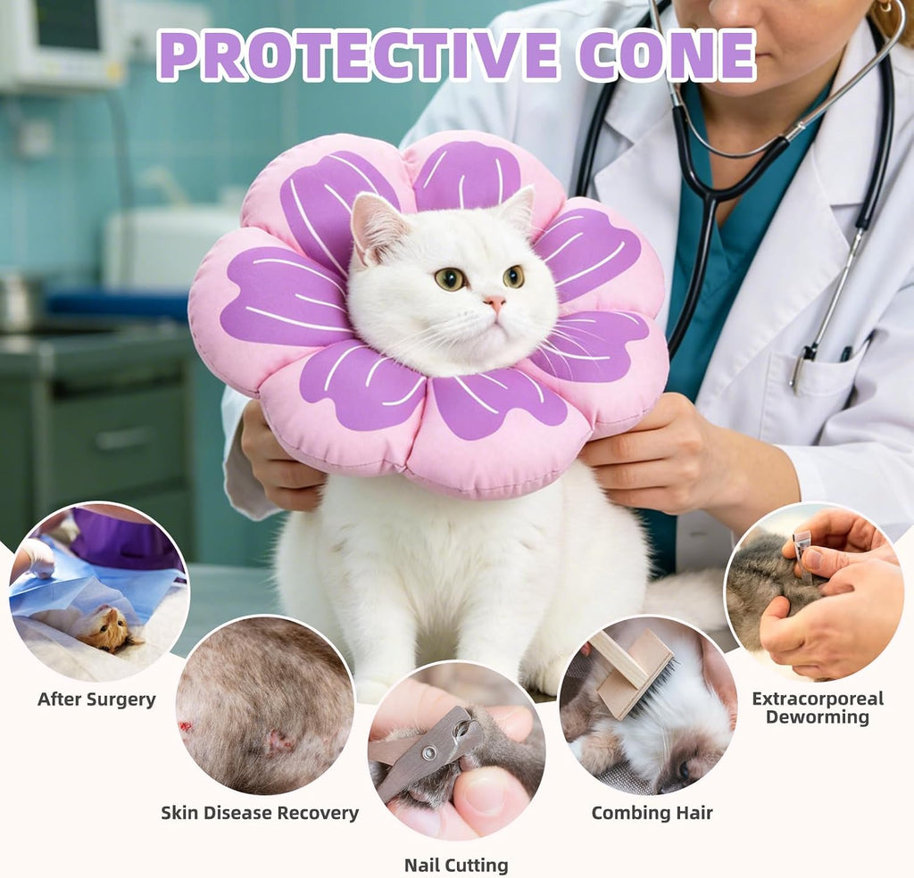 PUPTECK Cat Cone Collar, Soft Kitten Recovery Collar, Lightweight Anti-Bite Lick Elizabethan e Collar for Cats Puppy After Surgery, Purple M