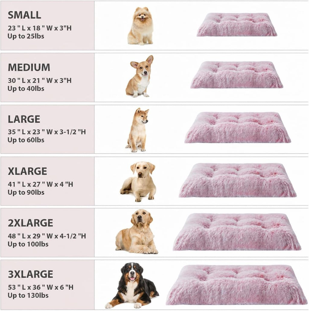 BFPETHOME Dog Bed for Large Dogs, Plush Kennel Pad for Sleeping &Ease Anxiety, Washable Mats with Anti-Slip Bottom - 53 x 36 inch Pink