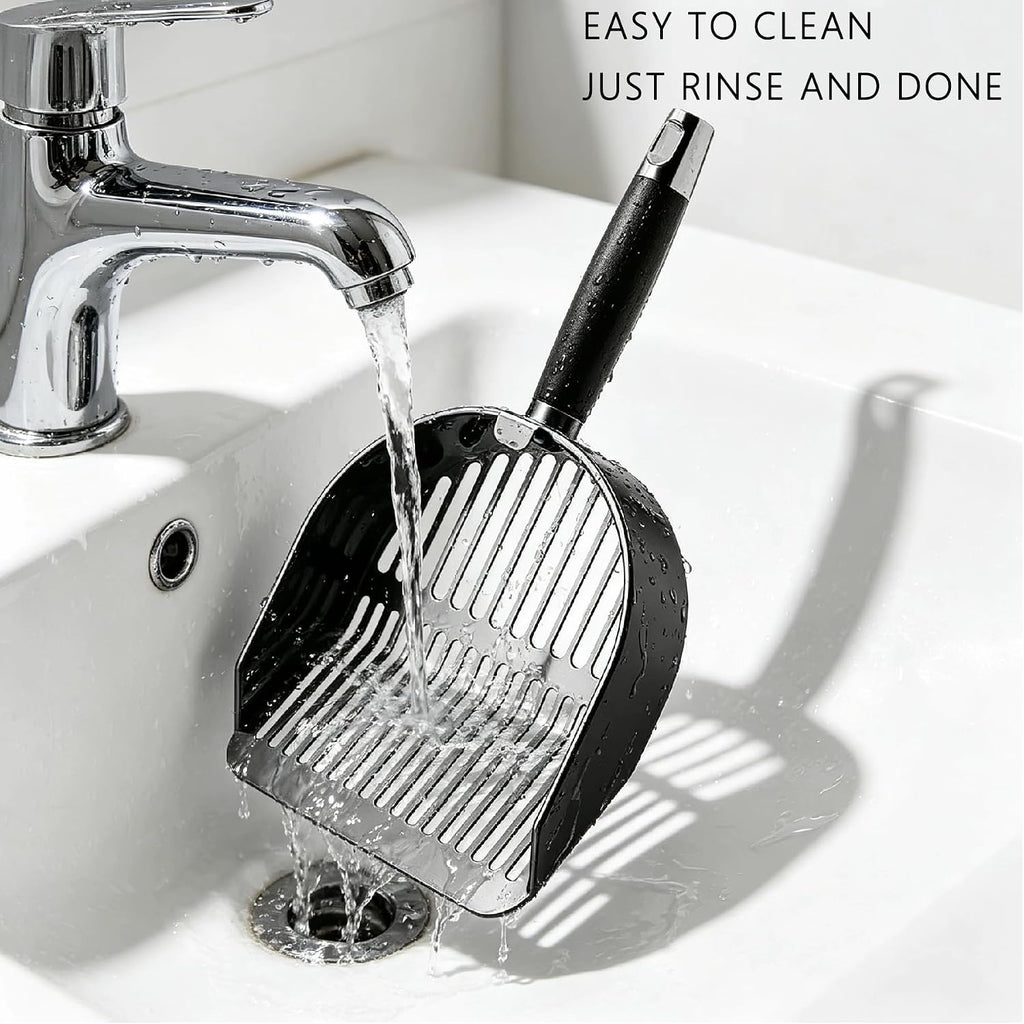 DHXYZZB Cat Litter Scoop Stainless Steel Litter Shovel, Heavy Duty Litter Sifter, Litter Scooper with Wooden Handle Large Scoop for Fast Sifting Easy to Clean