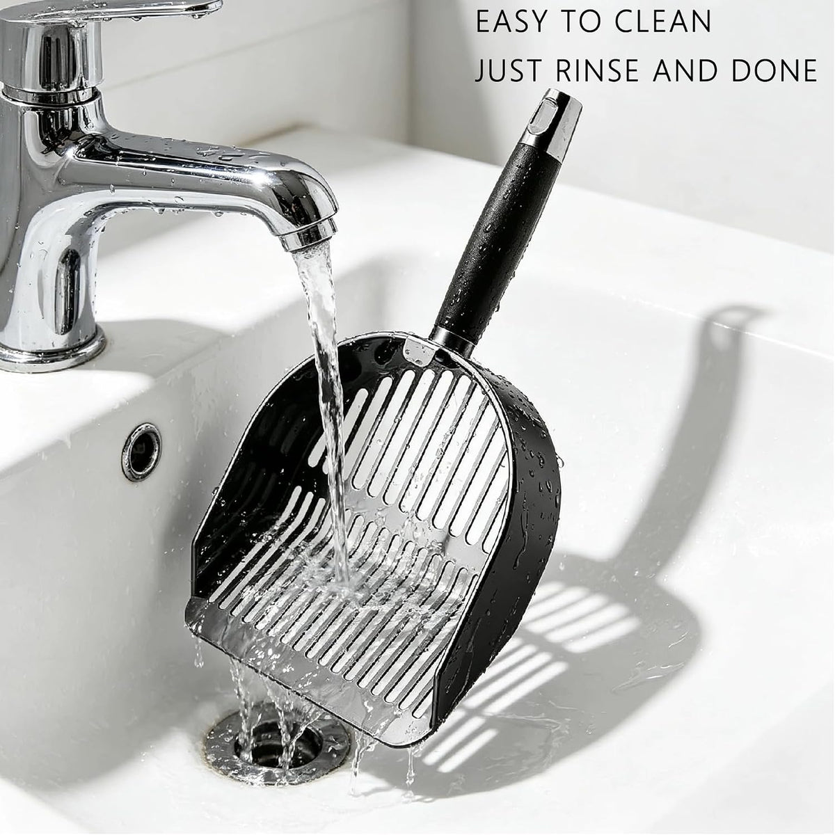 DHXYZZB Cat Litter Scoop Stainless Steel Litter Shovel, Heavy Duty Litter Sifter, Litter Scooper with Wooden Handle Large Scoop for Fast Sifting Easy to Clean