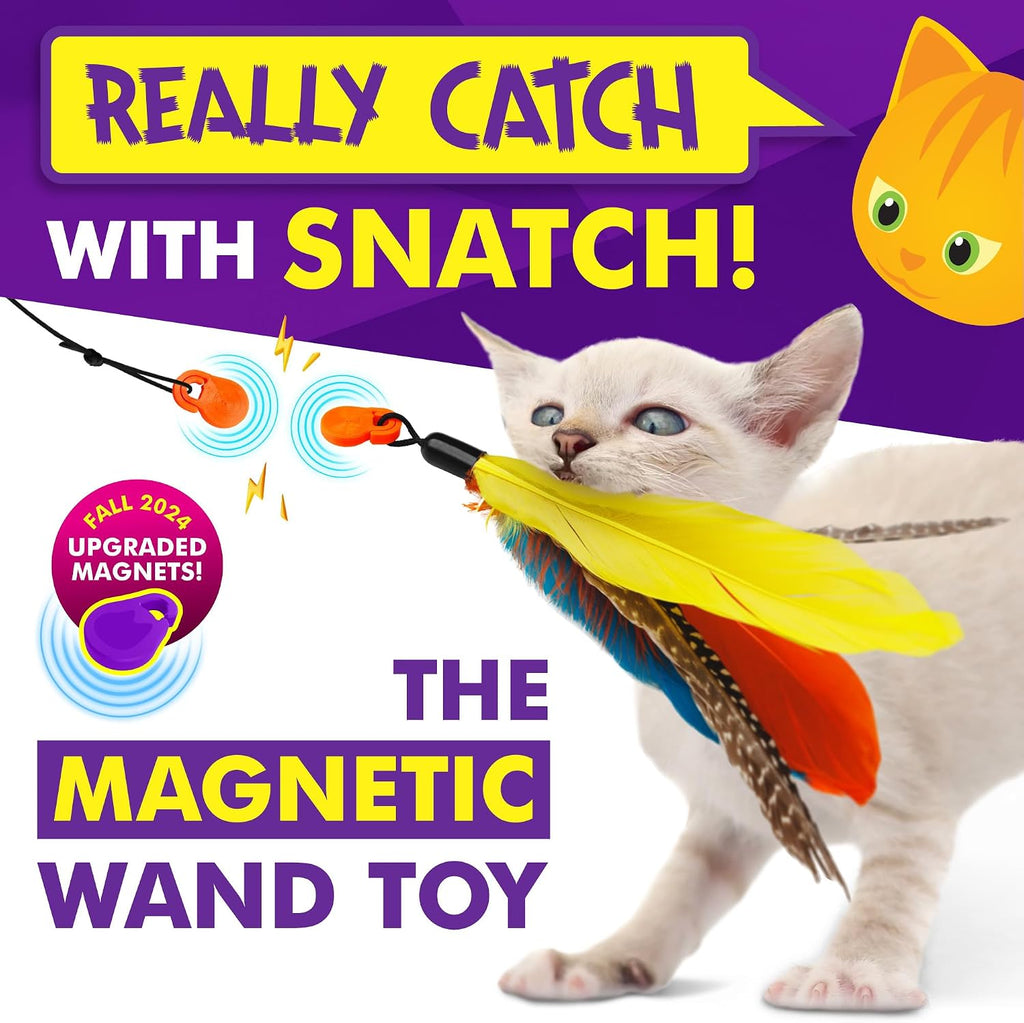 Cat Amazing Snatch - Magnetic Cat Wand Toy! Telescoping, Durable Feather Toy for Cats - Fishing Pole & Teaser Wand String Stick - Cats Can Really Catch!