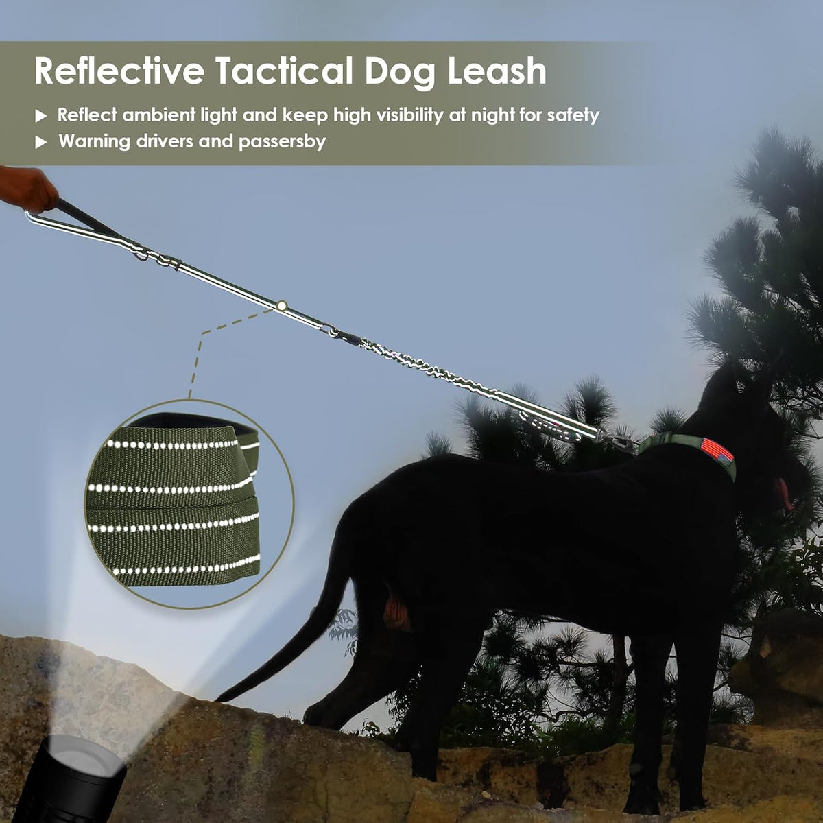AUBELL Tactical Dog Leash Heavy Duty,4-6ft No Pull Bungee Leash,Green