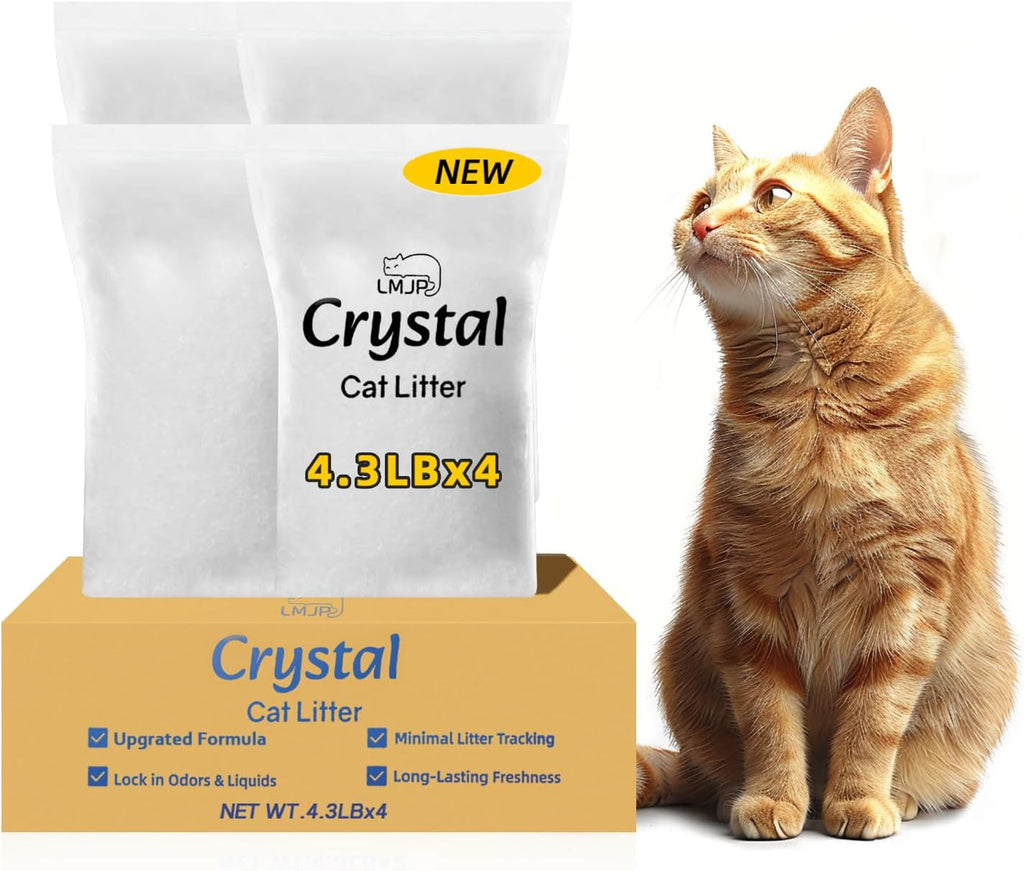 LMJP Crystal Cat Litter for Long-Lasting Odor Control, Non-Clumping, 17.2lb