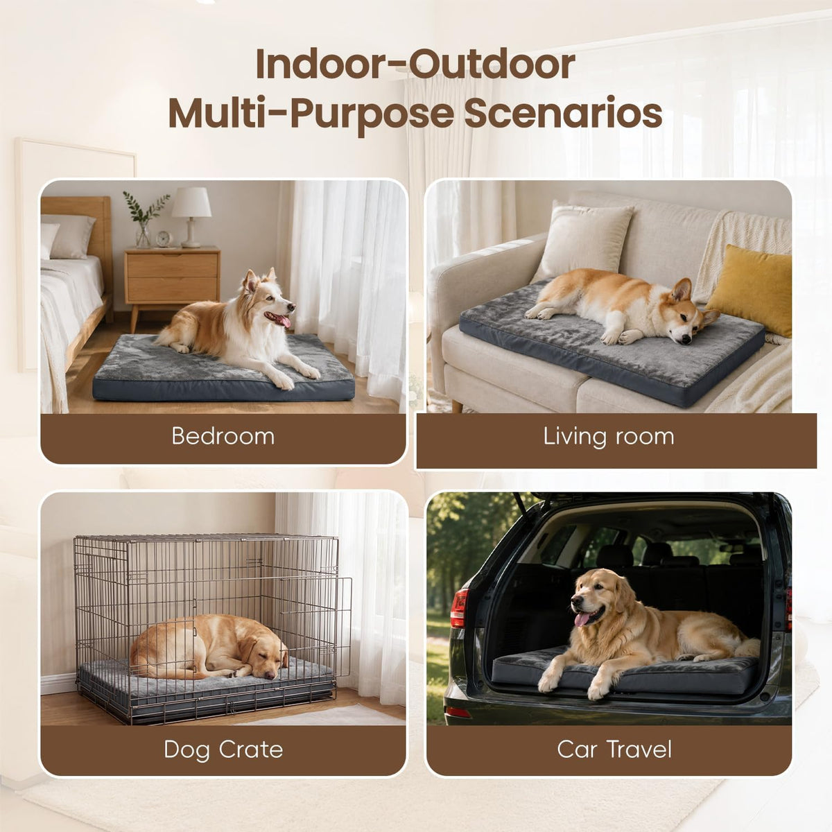 NUPIDA Large Plush Dog Bed for Crate with Washable Cover, 35x22, Grey