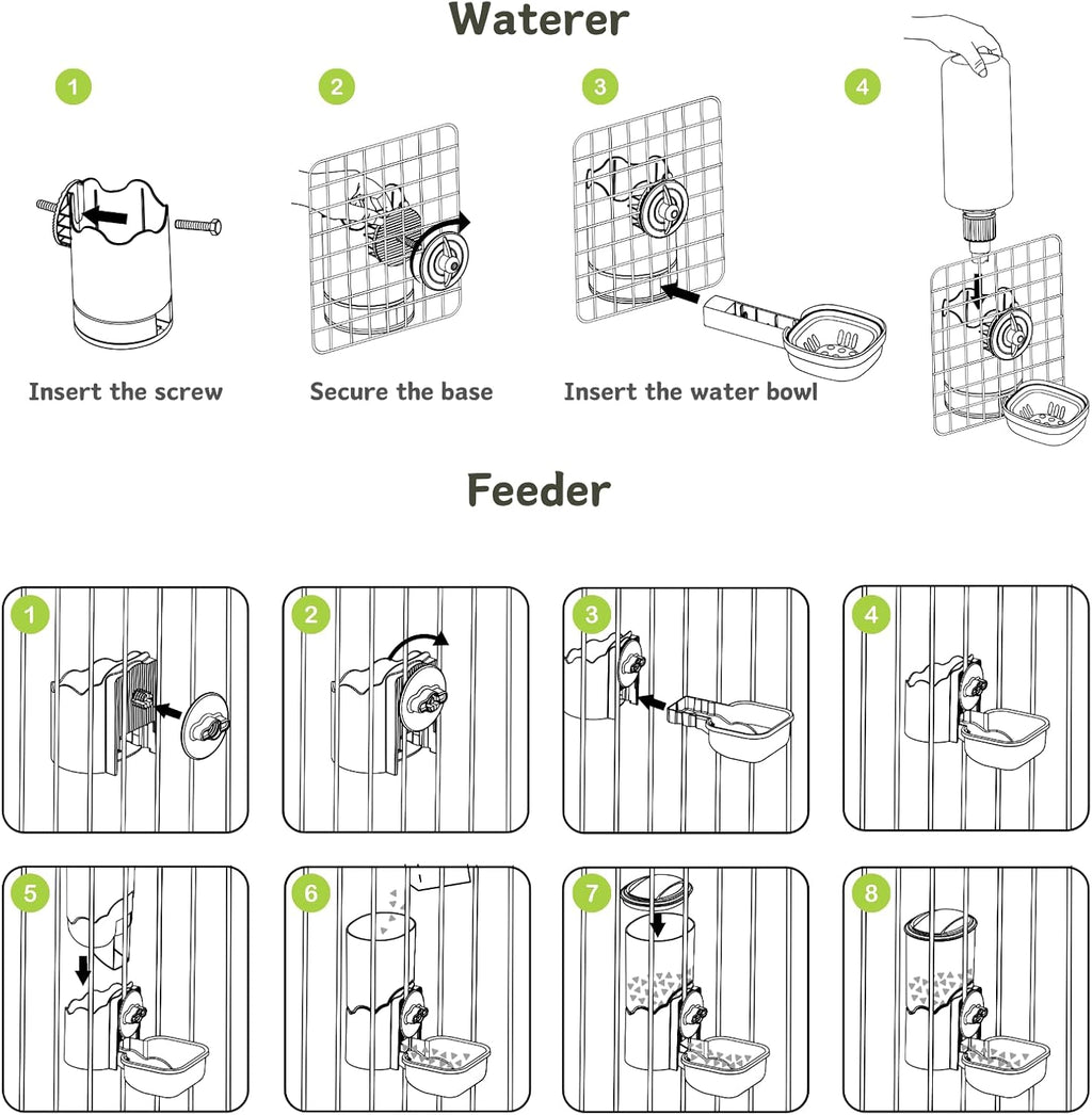 Automatic Pet Food Water Dispenser, Auto Gravity Pet Feeder Water Bottle Set for Cage, Feeding Station for Puppy Kitten Rabbit Guinea Pigs Chinchilla Ferret Hedgehog (Blue)