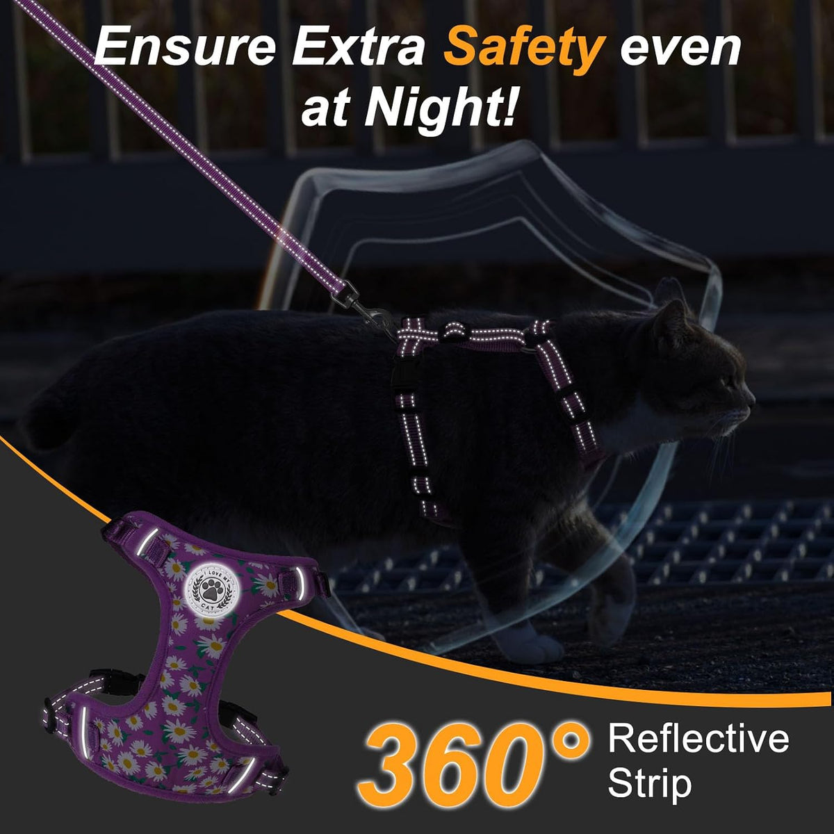 BEAUTYZOO Cat Harness and Leash Set, Escape Proof and Adjustable, Purple