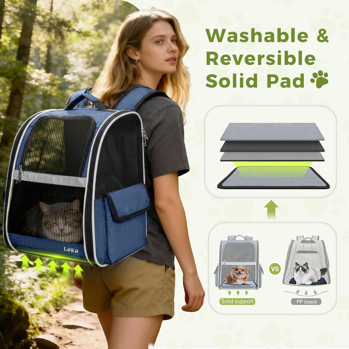 Lekereise Dog Carrier Backpack for Small Medium Dogs Cats up to 18 lbs, Breathable Pet Backpack Carrier with 3 Entrances, Collapsible Cat Backpack Carrier, Travel Hiking Puppy Backpack