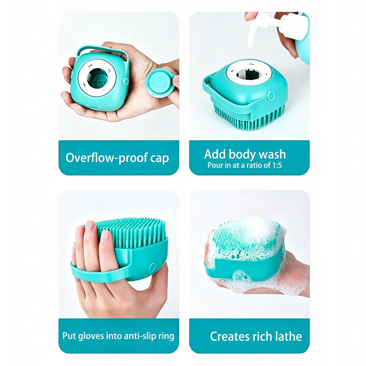 Dog Bath Glove Brush Set, 2PCS Silicone Pet Bathing Gloves with Shampoo Dispenser Scrub Brush, Gentle Massage & Hair Removal Grooming Tool for Dogs Cats Puppy Shower