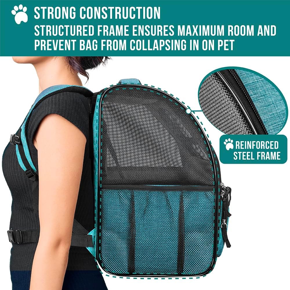 PetAmi Dog Backpack Carrier Airline Approved Cat Pet Puppy Bag, Turquoise