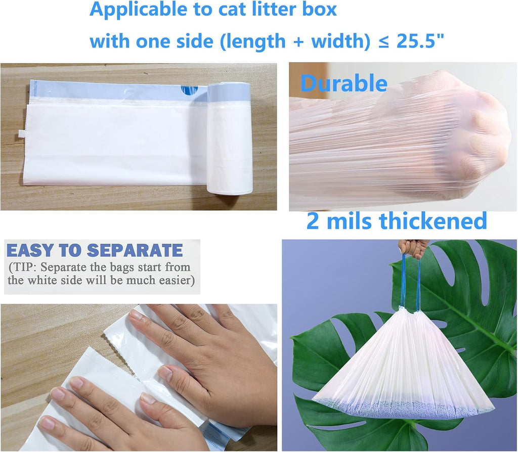Super Thick 2Mils Drawstring Litter Box Liners - 100 Count, 26.6x16.7 inches, White Poop Bags for Litter Robot 4 & Cat Trays
