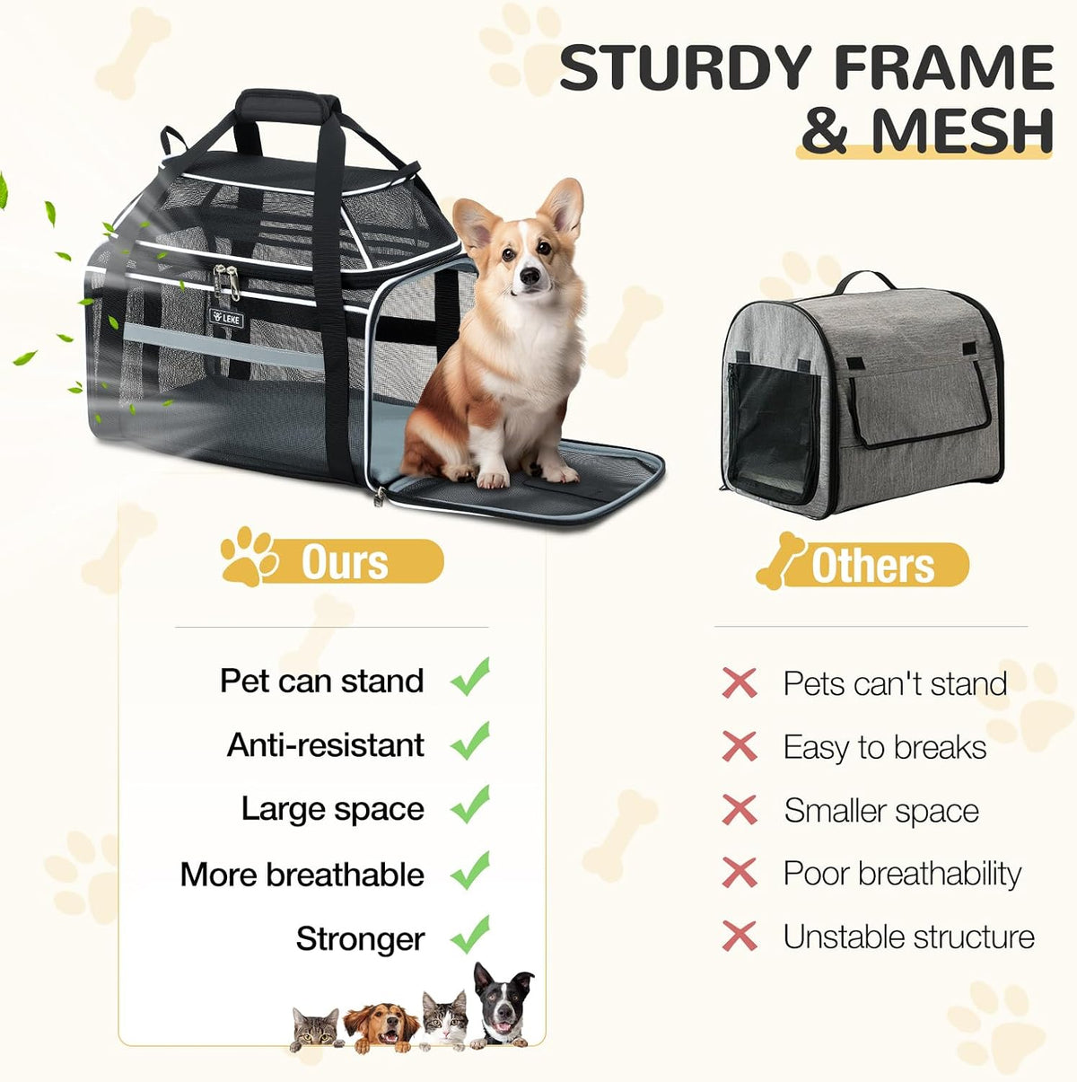 Lekereise Top-Expandable Pet Carrier Full Mesh 17x11x9.5 Inch Airline Approved Soft Sided Underseat Travel Carriers for Small Cats and Dogs with Locking Safety Zippers
