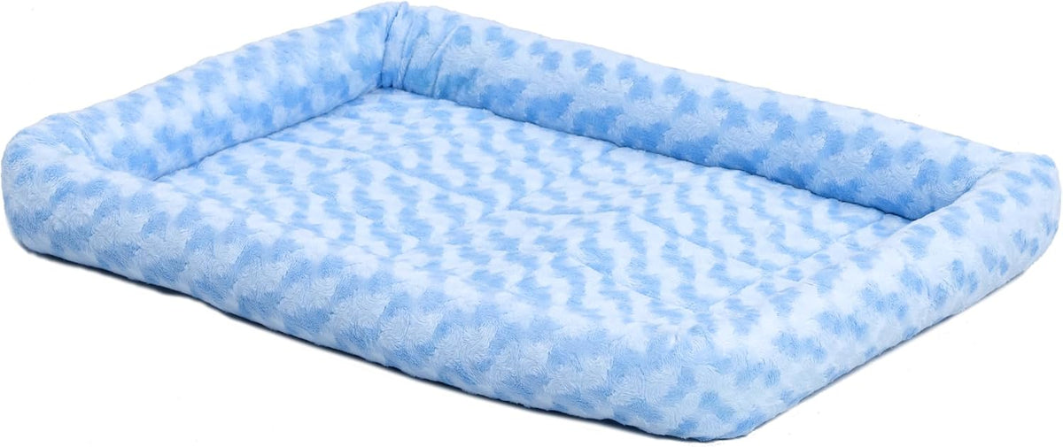 QuietTime by MidWest 18" Dog Crate Bolster Bed, Fashion Blue, Toy Breeds | Faux Fur Crate Mat, Measures 15.75 x 11.02 x 2.36 Inches, Machine Washable Pet Bed, Fits Most 18-Inch Dog Crates