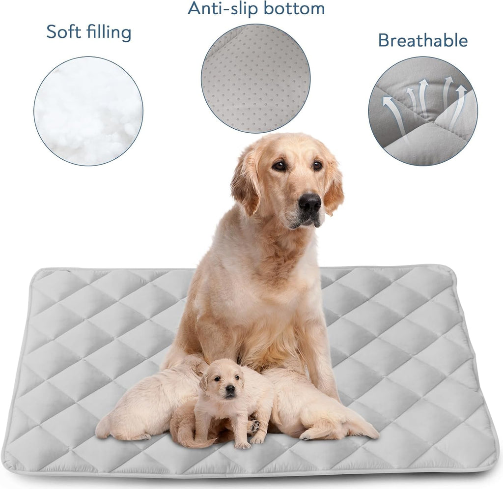 Dog Crate Pad 2 Pack (42" x 28"), Dog Crate Mat with Anti-Slip Bottom, Grey