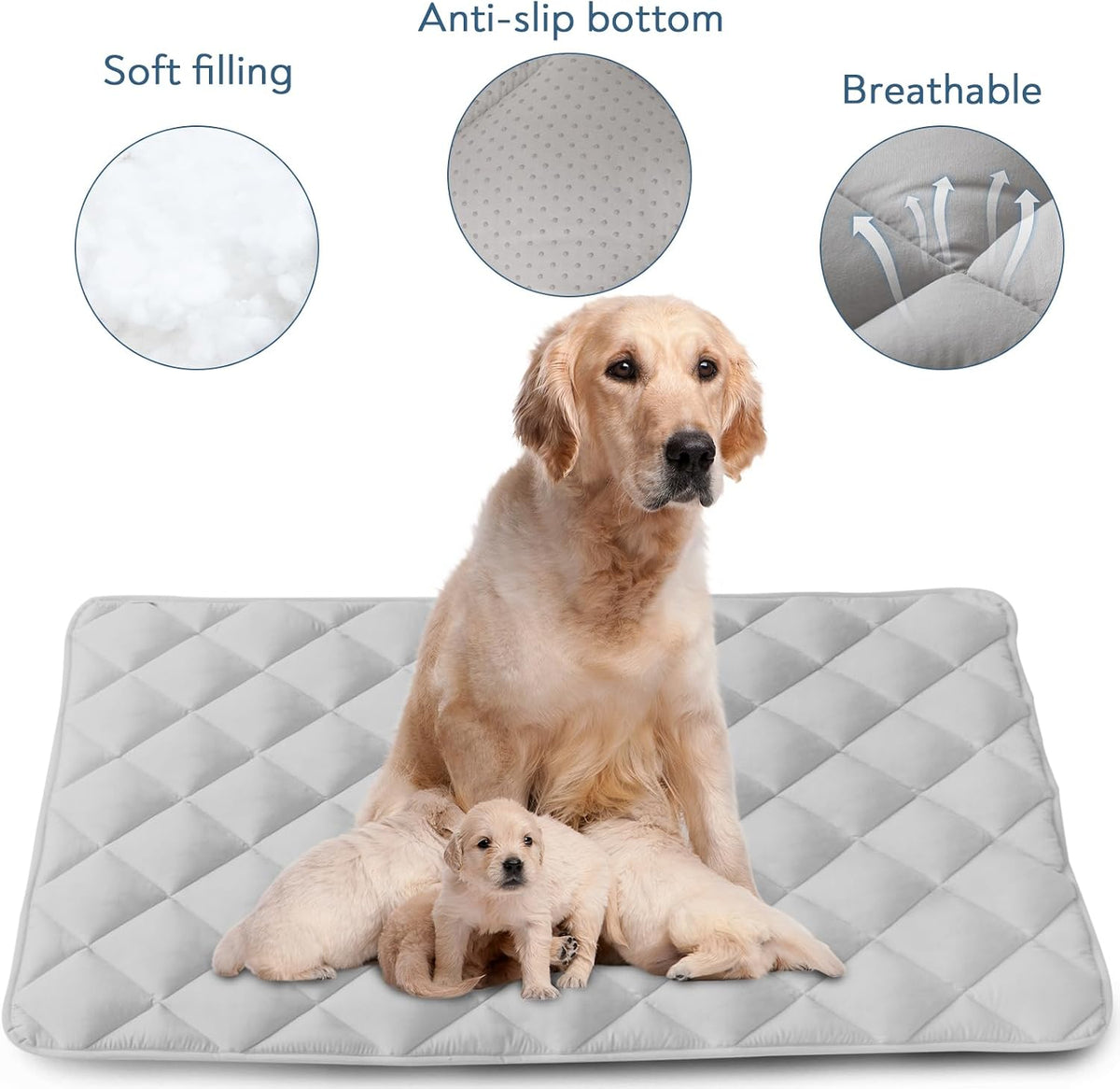 Dog Crate Pad 2 Pack (42" x 28"), Dog Crate Mat with Anti-Slip Bottom, Grey