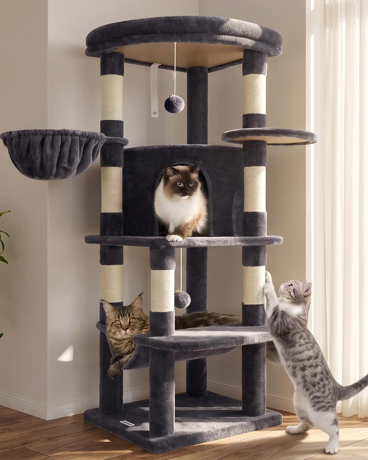 Globlazer Corner Cat Tree Tower with Scratching Post, C51, Dark Grey